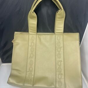 Bebe Olive Green Too Double Handle Zippered Handbag Hana Tote Embossed